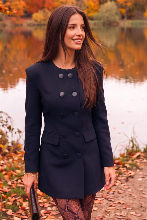 Rochie scurtă tip blazer cu închidere dublu rând și buzunare decorative MARSENIA NAVY, Culoare: negru,bleumarin, IVET.RO - Reduceri de până la -80%