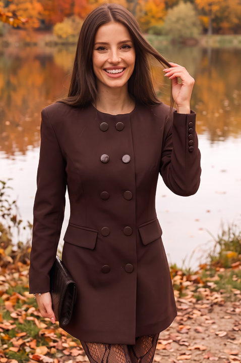 Rochie scurtă tip blazer cu închidere dublu rând și buzunare decorative MARSENIA BROWN, Culoare: maro,bordo, IVET.RO - Reduceri de până la -80%