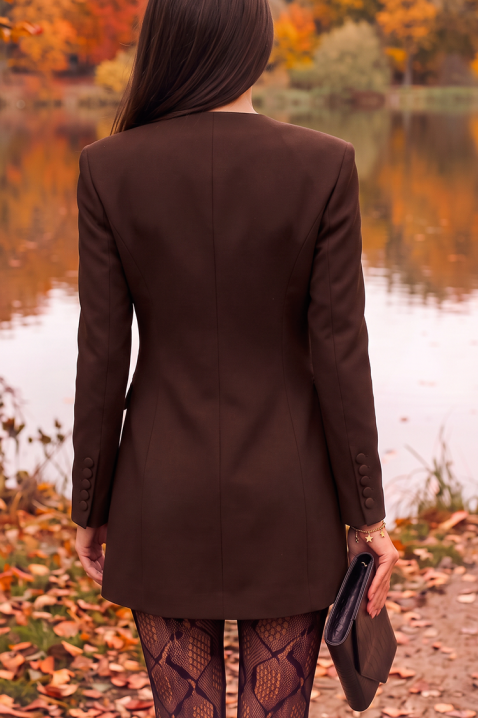 Rochie scurtă tip blazer cu închidere dublu rând și buzunare decorative MARSENIA BROWN, Culoare: maro,bordo, IVET.RO - Reduceri de până la -80%