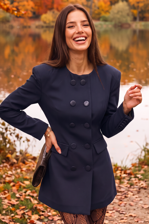 Rochie scurtă tip blazer cu închidere dublu rând și buzunare decorative MARSENIA NAVY, Culoare: negru,bleumarin, IVET.RO - Reduceri de până la -80%