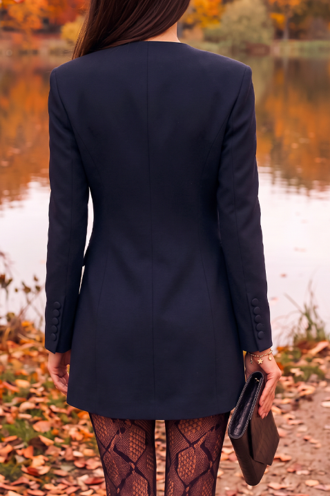 Rochie scurtă tip blazer cu închidere dublu rând și buzunare decorative MARSENIA NAVY, Culoare: negru,bleumarin, IVET.RO - Reduceri de până la -80%