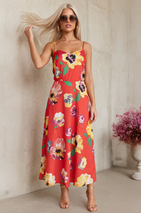 Rochie midi cu bretele subțiri și imprimeu floral CARMENZA RED, Culoare: roșu, IVET.RO - Reduceri de până la -80%