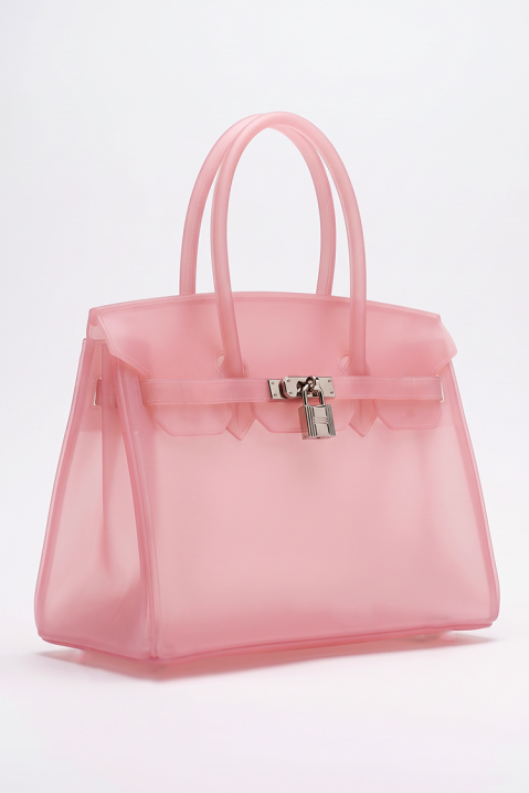 Geantă de damă tip tote, semitransparentă, cu curea decorativă și lacăt ARIANIA PINK, Culoare: roz, IVET.RO - Reduceri de până la -80%