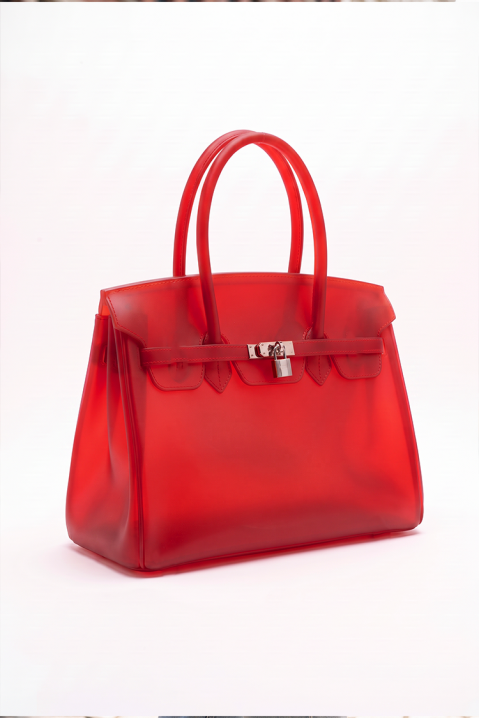Geantă de damă tip tote semitransparentă cu curea decorativă și lacăt ARIANIA RED, Culoare: roșu, IVET.RO - Reduceri de până la -80%
