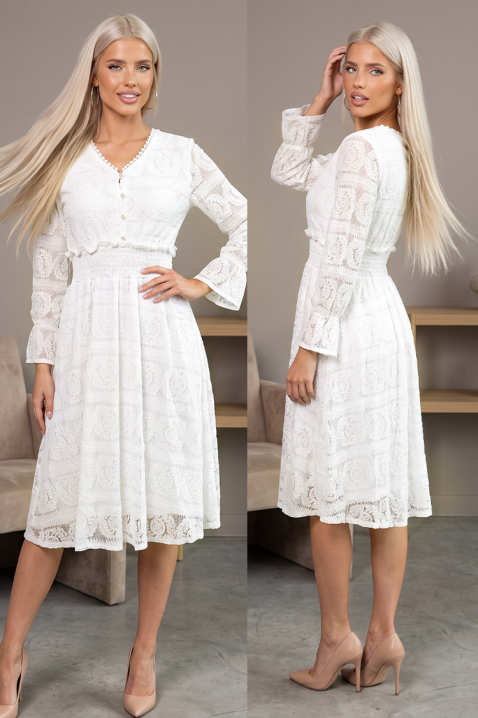 Rochie midi cu textură din dantelă și talie accentuată ELDRINA WHITE, Culoare: alb, IVET.RO - Reduceri de până la -80%