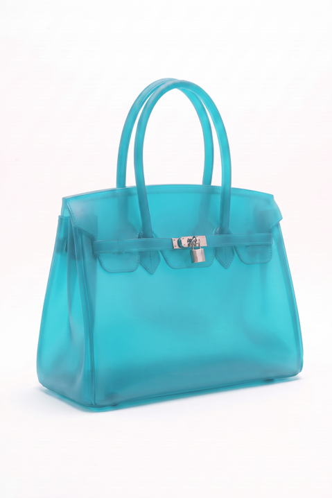 Geantă de damă tip tote semitransparentă cu curea decorativă și lacăt ARIANIA BLUE, Culoare: albastru, IVET.RO - Reduceri de până la -80%