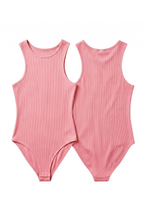 Body damă fără mâneci, din material rib, cu decolteu rotund EVANIETA PINK, Culoare: roz, IVET.RO - Reduceri de până la -80%