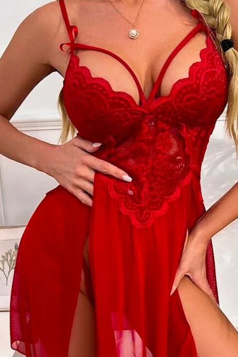 Babydoll mini transparent erotică cu dantelă și tanga MARLINETA RED, Culoare: roșu, IVET.RO - Reduceri de până la -80%