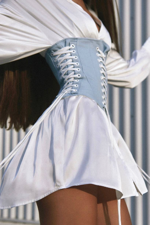 Rochie scurtă cu efect de corset și legături EMELIENA, Culoare: alb, IVET.RO - Reduceri de până la -80%