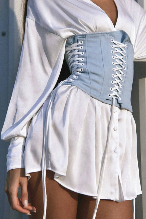 Rochie scurtă cu efect de corset și legături EMELIENA, Culoare: alb, IVET.RO - Reduceri de până la -80%