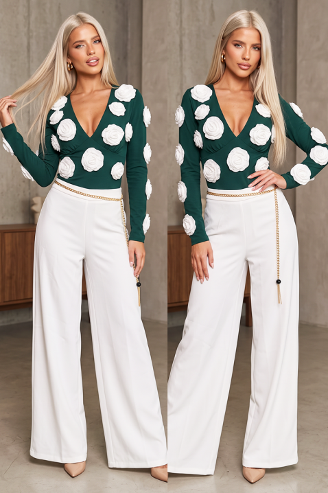 Pantaloni eleganți pentru femei cu talie înaltă și croială lejeră CARMESILA WHITE, Culoare: alb, IVET.RO - Reduceri de până la -80%