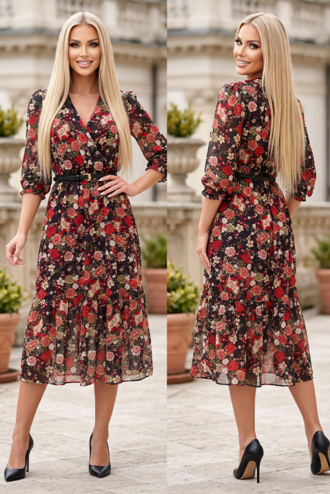 Rochie midi cu decolteu în V petrecut și imprimeu floral ROSMARA BLACK, Culoare: multicolor, IVET.RO - Reduceri de până la -80%