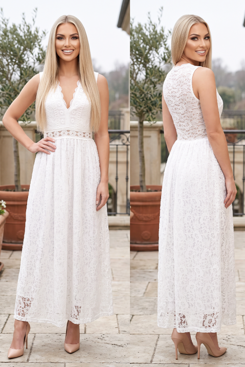 Rochie lungă din dantelă fără mâneci cu decolteu în V DALETINA WHITE, Culoare: alb, IVET.RO - Reduceri de până la -80%