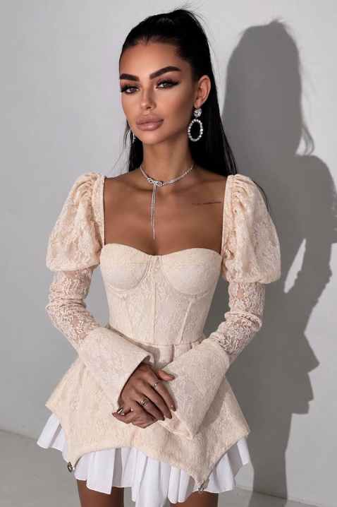 Rochie mini cu efect de corset și mâneci bufante GESIELA BEIGE, Culoare: bej, IVET.RO - Reduceri de până la -80%