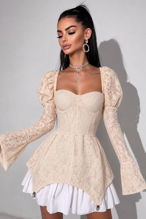 Rochie mini cu efect de corset și mâneci bufante GESIELA BEIGE, Culoare: bej, IVET.RO - Reduceri de până la -80%