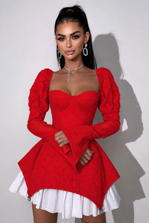 Rochie mini cu efect corset și mâneci bufante GESIELA RED, Culoare: roșu, IVET.RO - Reduceri de până la -80%