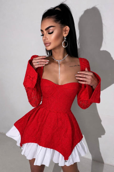 Rochie mini cu efect corset și mâneci bufante GESIELA RED, Culoare: roșu, IVET.RO - Reduceri de până la -80%