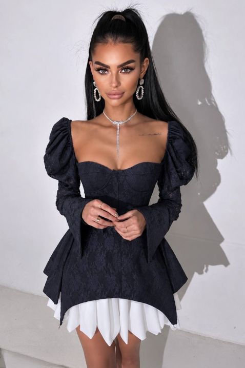 Rochie mini cu efect de corset și mâneci bufante GESIELA BLACK, Culoare: negru, IVET.RO - Reduceri de până la -80%