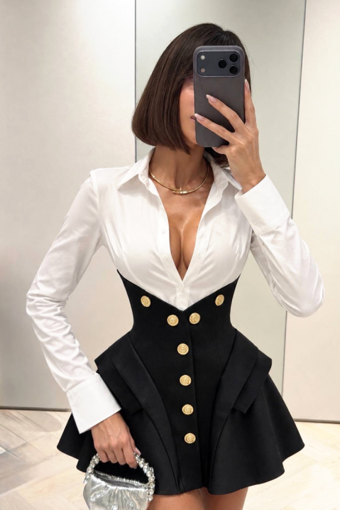 Rochie mini elegantă tip cămașă cu efect de corset MALEMINA, Culoare: negru și alb, IVET.RO - Reduceri de până la -80%