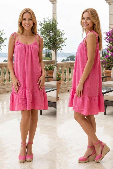 Rochie scurtă evazată cu bretele subțiri și volan KASTELINA PINK, Culoare: roz, IVET.RO - Reduceri de până la -80%