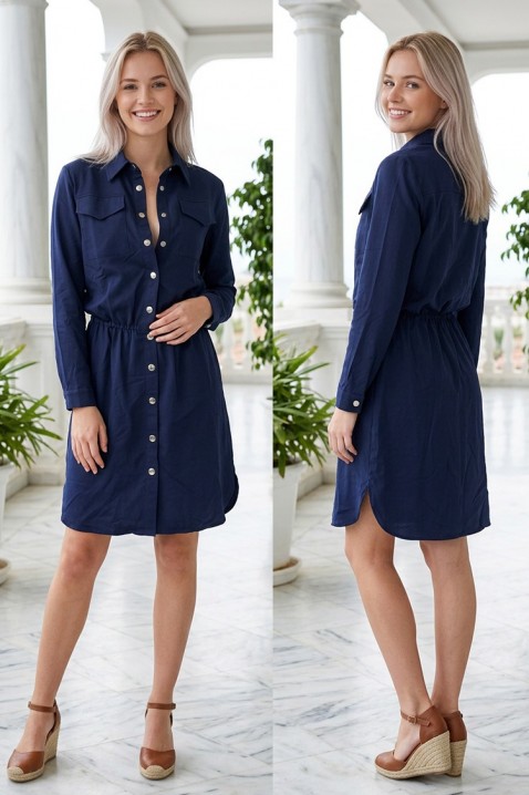 Rochie tip cămașă de zi cu mâneci lungi KADETA NAVY, Culoare: bleumarin, IVET.RO - Reduceri de până la -80%