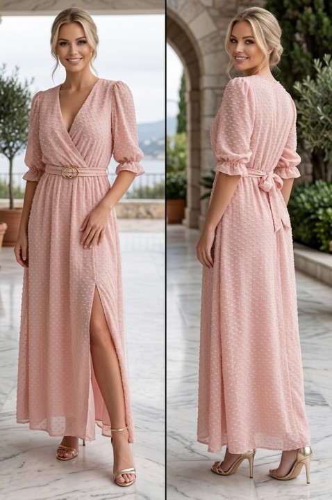 Rochie lungă romantică cu mâneci bufante și decolteu tip 