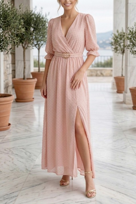 Rochie lungă romantică cu mâneci bufante și decolteu tip 