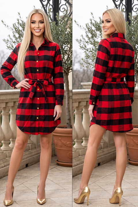 Rochie tip cămașă de zi cu curea REDENSIA RED, Culoare: roșu, IVET.RO - Reduceri de până la -80%