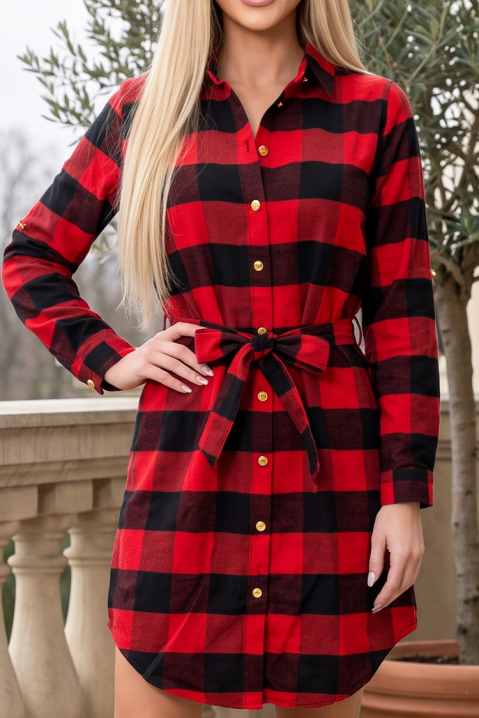 Rochie tip cămașă de zi cu curea REDENSIA RED, Culoare: roșu, IVET.RO - Reduceri de până la -80%