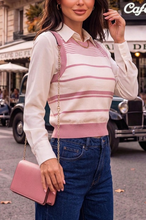 Top tricotat de damă în dungi cu bordură lată PANESIA PINK, Culoare: roz, IVET.RO - Reduceri de până la -80%