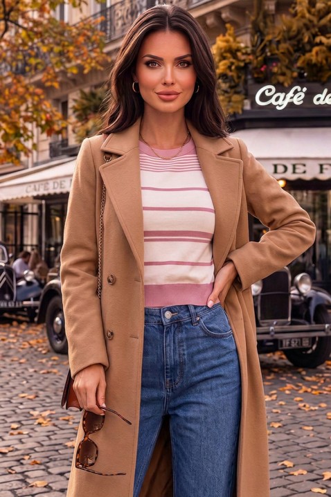 Top tricotat de damă în dungi cu bordură lată PANESIA PINK, Culoare: roz, IVET.RO - Reduceri de până la -80%