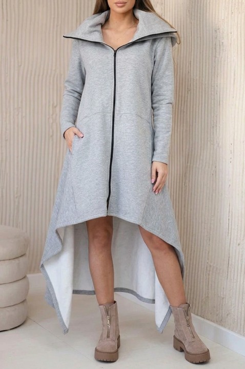 Rochie modernă matlasată asimetrică cu fermoar și glugă TANERIA, Culoare: gri, IVET.RO - Reduceri de până la -80%