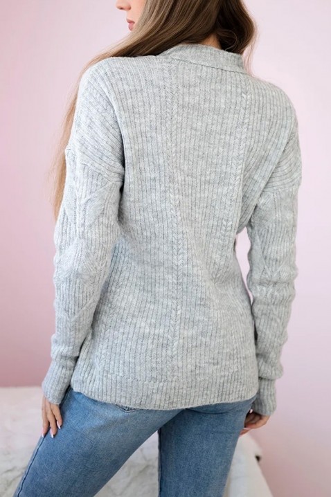 Pulover damă din lână cu tricotaj accentuat LEANETA GREY, Culoare: gri, IVET.RO - Reduceri de până la -80%