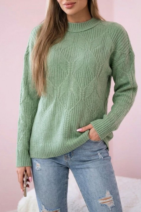 Pulover din lână pentru femei cu tricotaj accentuat LEANETA GREEN, Culoare: verde, IVET.RO - Reduceri de până la -80%