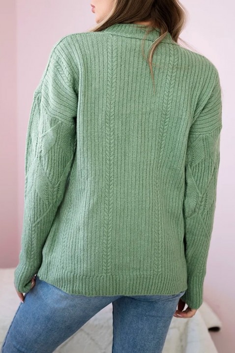 Pulover din lână pentru femei cu tricotaj accentuat LEANETA GREEN, Culoare: verde, IVET.RO - Reduceri de până la -80%