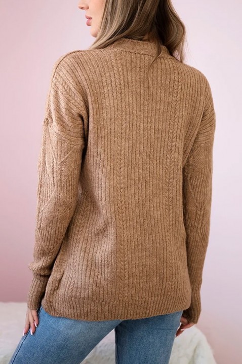 Pulover din lână pentru femei cu tricotaj accentuat LEANETA CAMEL, Culoare: maro deschis    , IVET.RO - Reduceri de până la -80%
