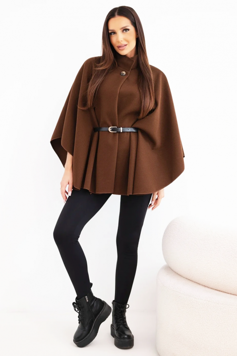 Poncho elegant de damă cu guler înalt și curea AVESINA BROWN, Culoare: maro, IVET.RO - Reduceri de până la -80%