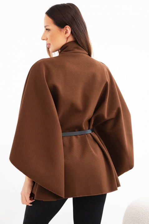 Poncho elegant de damă cu guler înalt și curea AVESINA BROWN, Culoare: maro, IVET.RO - Reduceri de până la -80%