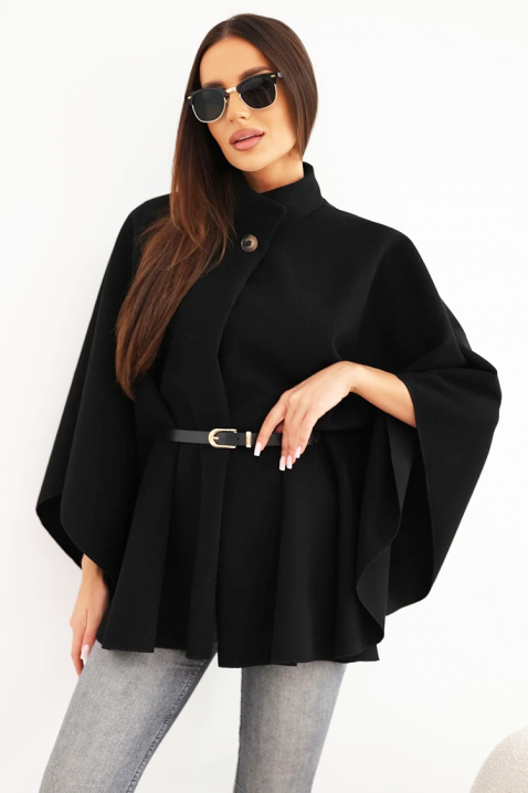 Poncho elegant pentru femei cu guler înalt și curea AVESINA BLACK, Culoare: negru, IVET.RO - Reduceri de până la -80%