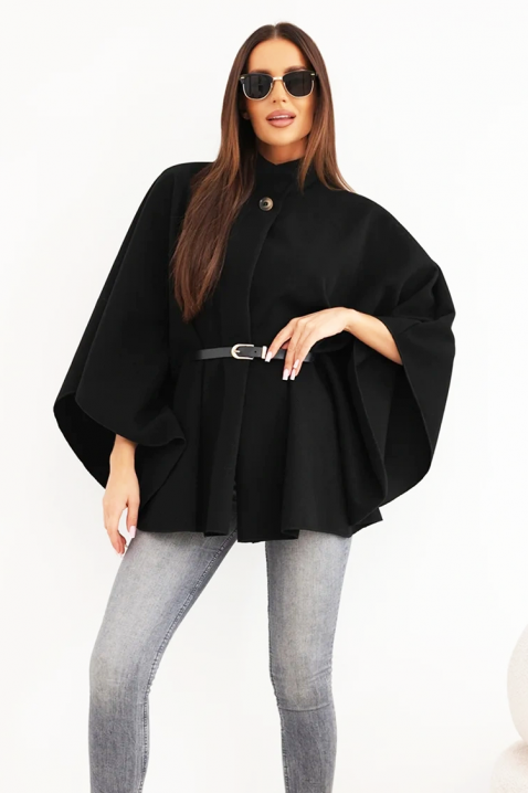 Poncho elegant pentru femei cu guler înalt și curea AVESINA BLACK, Culoare: negru, IVET.RO - Reduceri de până la -80%