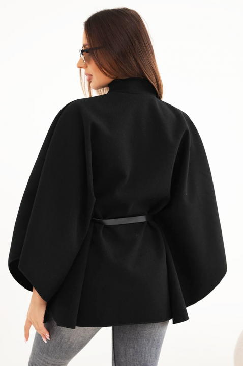 Poncho elegant pentru femei cu guler înalt și curea AVESINA BLACK, Culoare: negru, IVET.RO - Reduceri de până la -80%