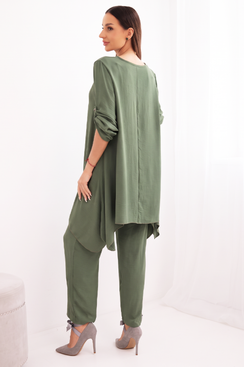 Set damă din două piese cu tunică asimetrică și pantaloni largi GERASINA KHAKI, Culoare: khaki, IVET.RO - Reduceri de până la -80%