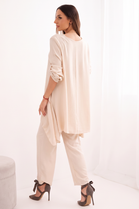 Set damă din două piese cu tunică asimetrică și pantaloni largi GERASINA BEIGE, Culoare: bej, IVET.RO - Reduceri de până la -80%