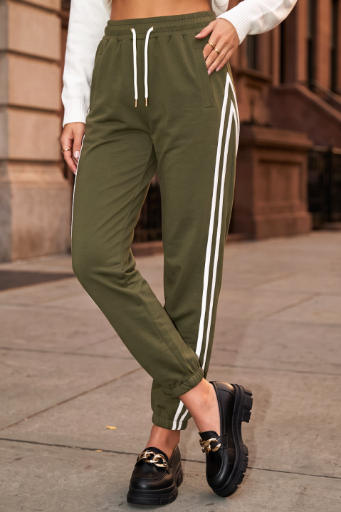 Pantaloni sport damă cu legături și benzi decorative laterale BERLETA KHAKI, Culoare: khaki, IVET.RO - Reduceri de până la -80%