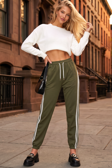Pantaloni sport damă cu legături și benzi decorative laterale BERLETA KHAKI, Culoare: khaki, IVET.RO - Reduceri de până la -80%