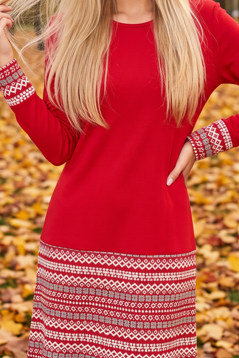 Rochie scurtă cu croială ajustată, mânecă lungă și motive geometrice BLORELGA RED, Culoare: roșu, IVET.RO - Reduceri de până la -80%