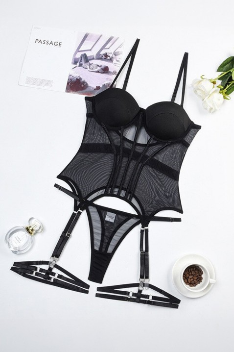 Set erotic pentru femei cu body cu jartiere și tanga GALIENA, Culoare: negru, IVET.RO - Reduceri de până la -80%