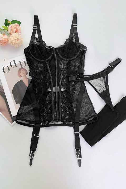 Lenjerie erotică din dantelă cu body transparent și tanga PERELETA BLACK, Culoare: negru, IVET.RO - Reduceri de până la -80%