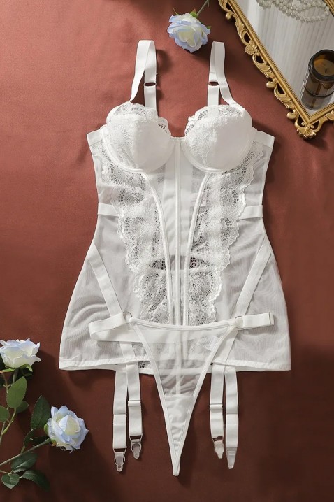 Lenjerie erotică din dantelă, body transparent și tanga PERELETA WHITE, Culoare: alb, IVET.RO - Reduceri de până la -80%
