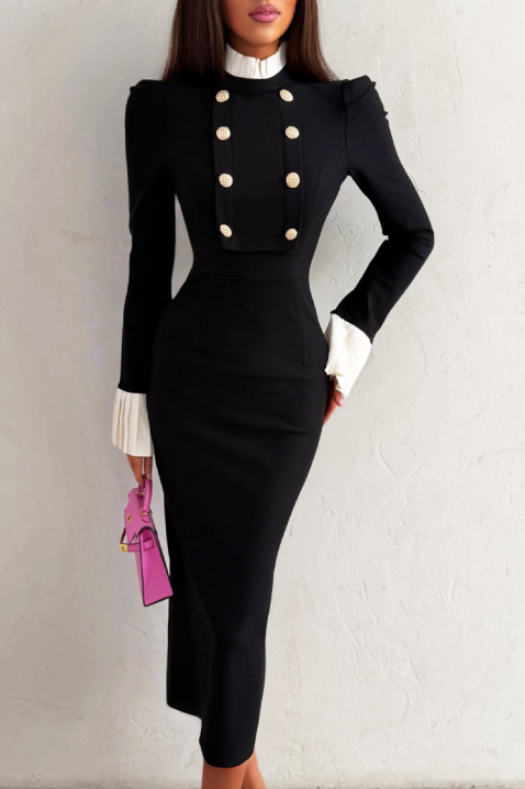 Rochie midi elegantă cu manșete accentuate și guler REGALIENA, Culoare: negru, IVET.RO - Reduceri de până la -80%